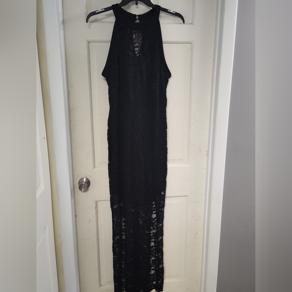 Janette Plus Black Lace Halter Maxi Dress - Picture 1 of 4